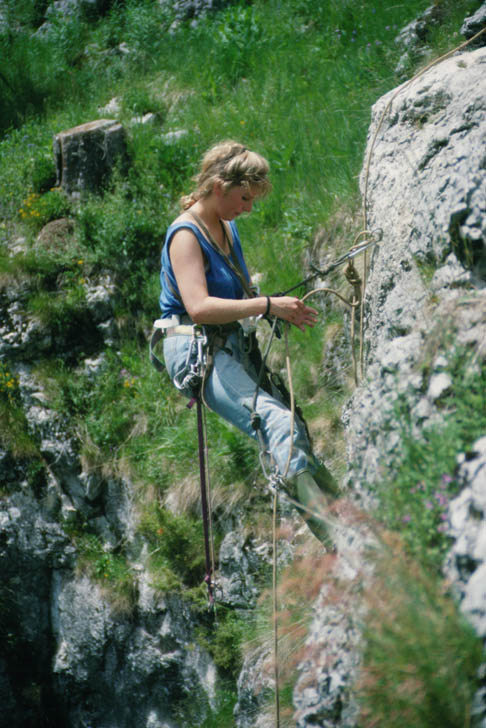 Practising rigging above Gouffre Fumant, Vercors, France (D. Wilson)